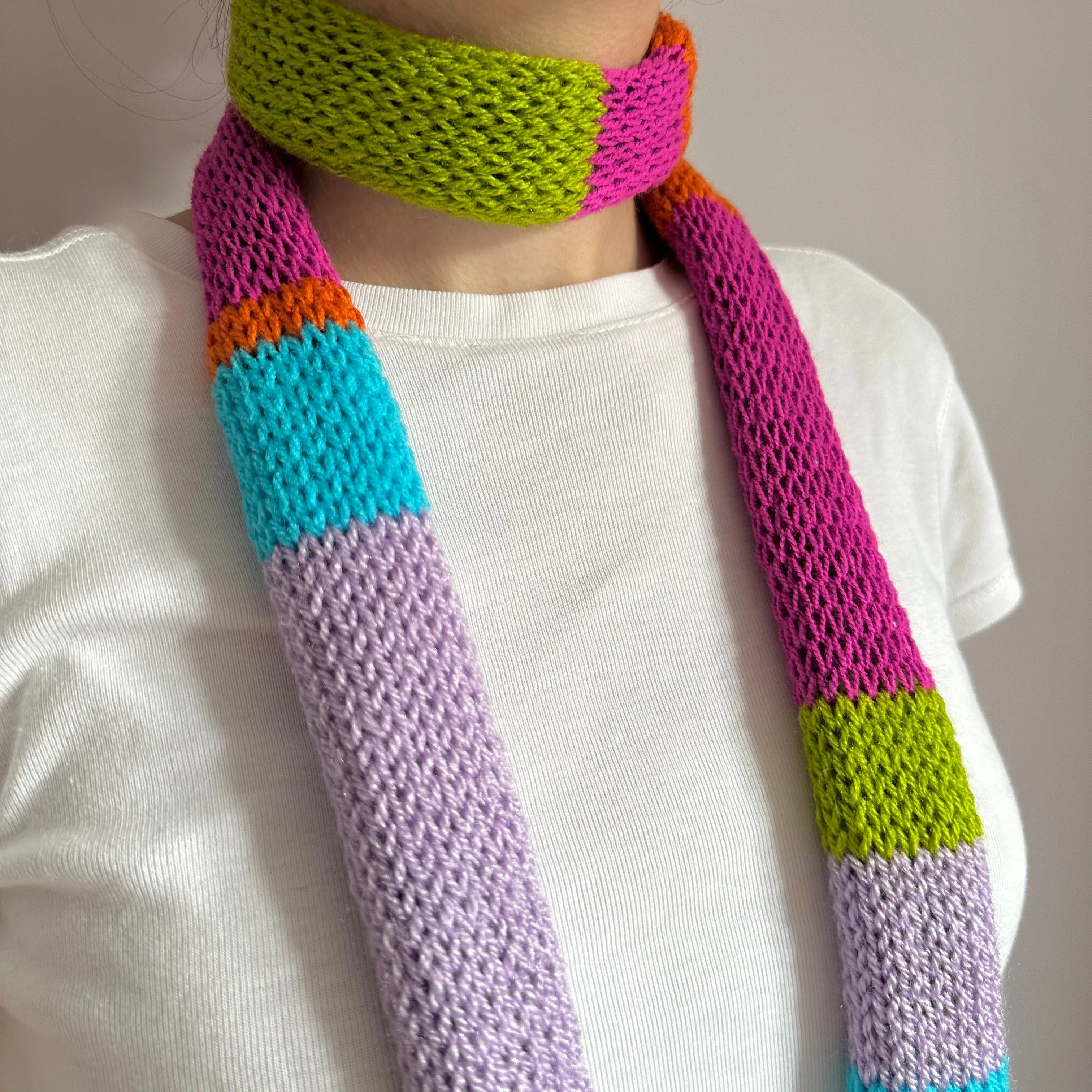 The Mariposa Scarf- handmade knitted multicoloured skinny scarf