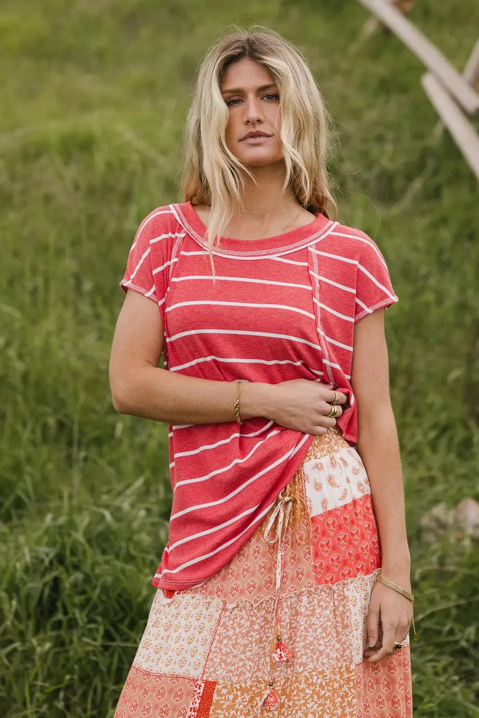 Theresa Striped Top in Red - FINAL SALE