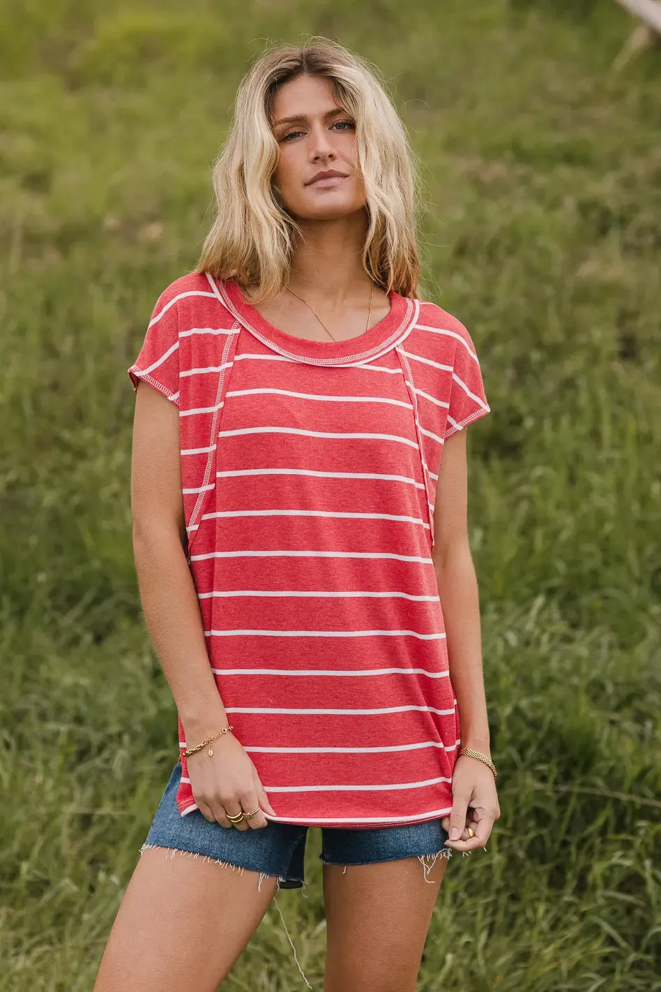 Theresa Striped Top in Red - FINAL SALE