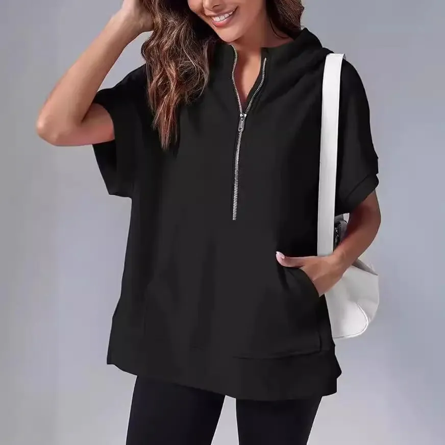 Three-point Short-sleeved Hooded Sweatshirt for Summer