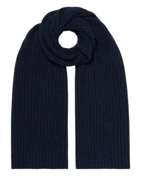 Unisex Chunky Rib Cashmere Scarf Navy Blue Melange