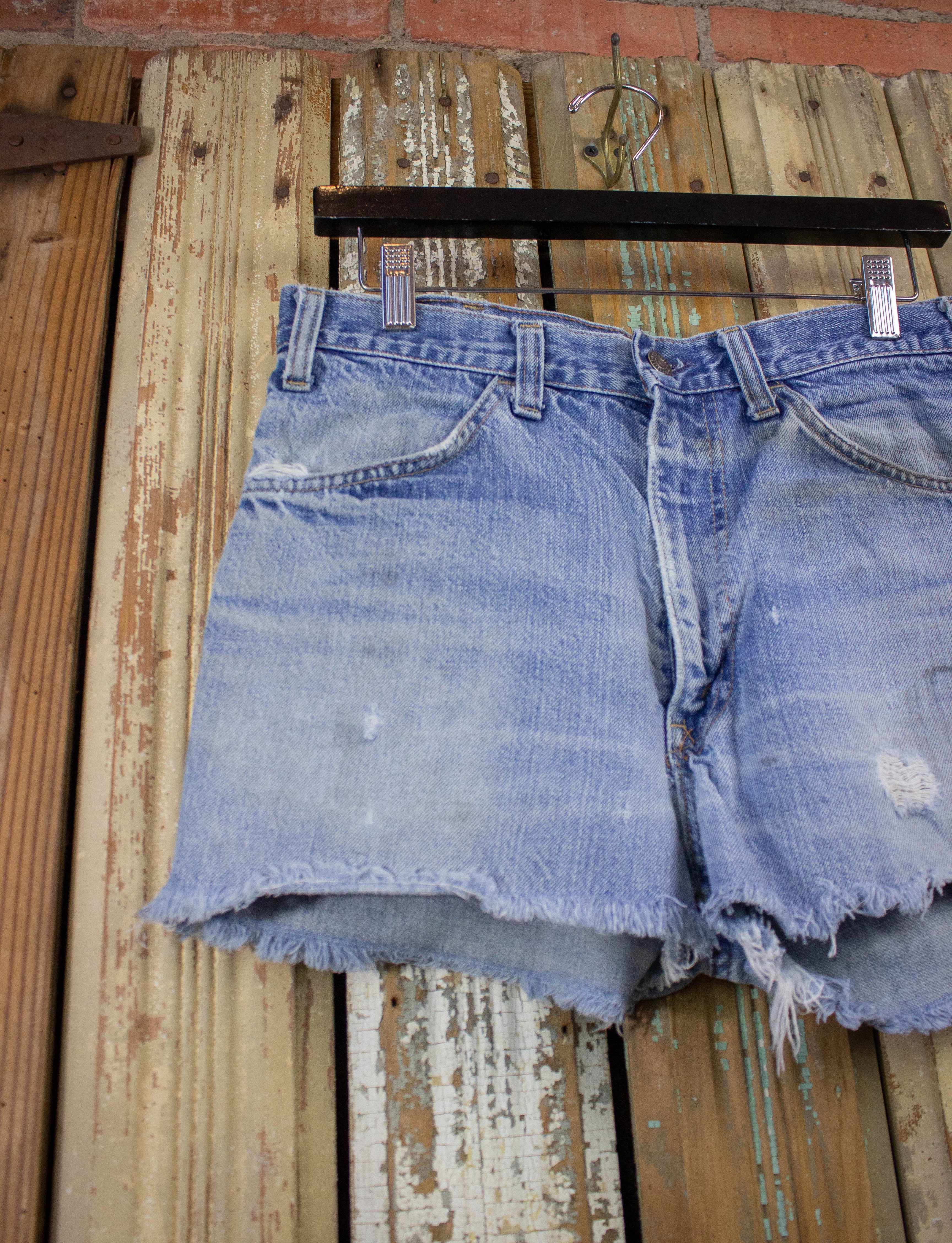 Vintage Levi's Orange Tab Cutoff Denim Shorts 70s Light Wash 31w