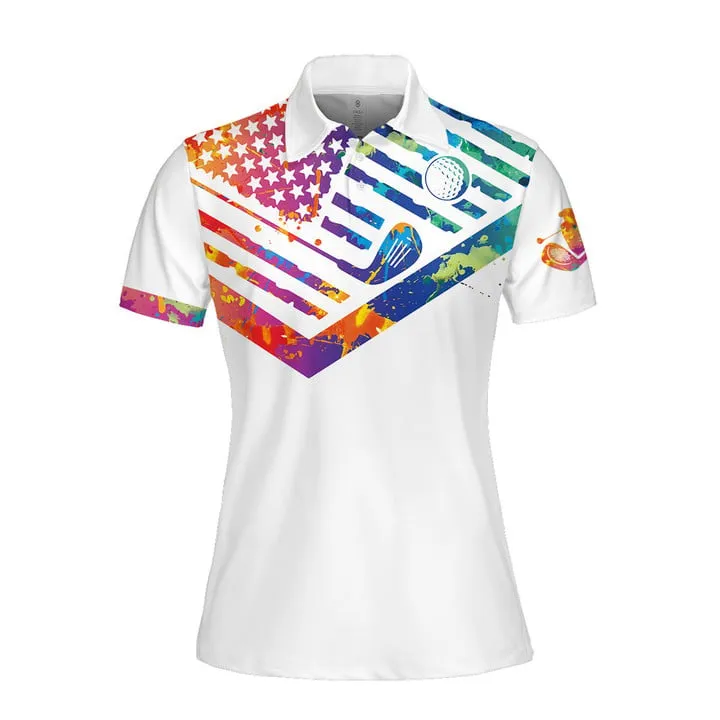 Watercolor America Flag Swing Swear Repeat Women Short Sleeve Polo Shirt Sleeveless Polo Shirt Sport Culottes With Pocket