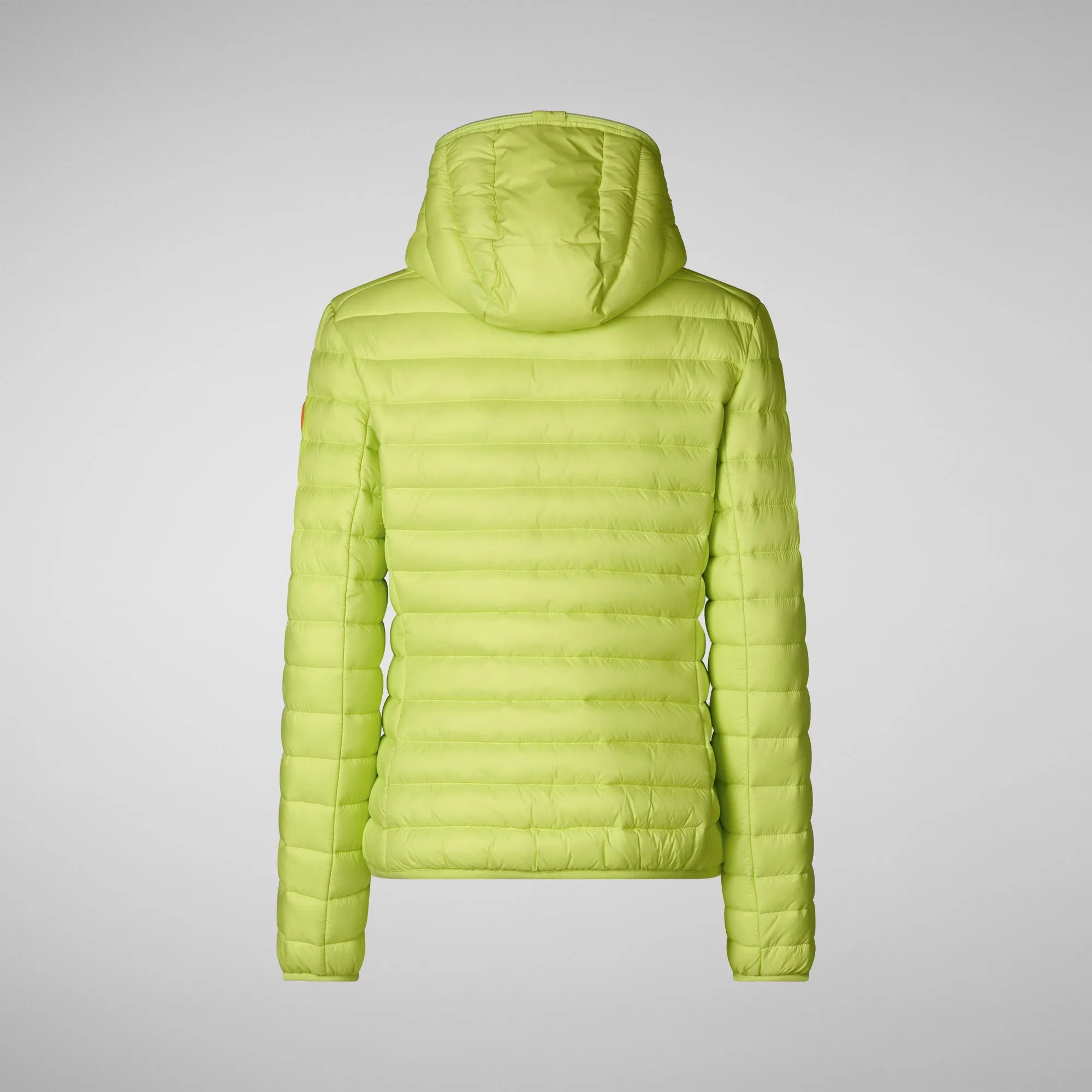 Woman's animal free hooded puffer jacket Daisy in lichen green