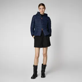 Woman's animal free hooded puffer jacket Daisy in navy blue