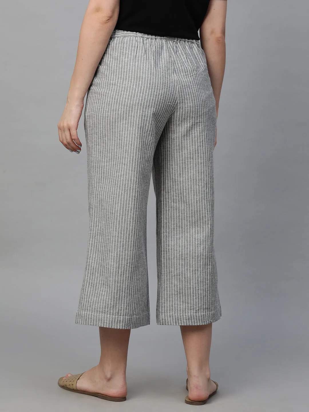 Women's Grey Cotton Linen Regular Fit Culotte