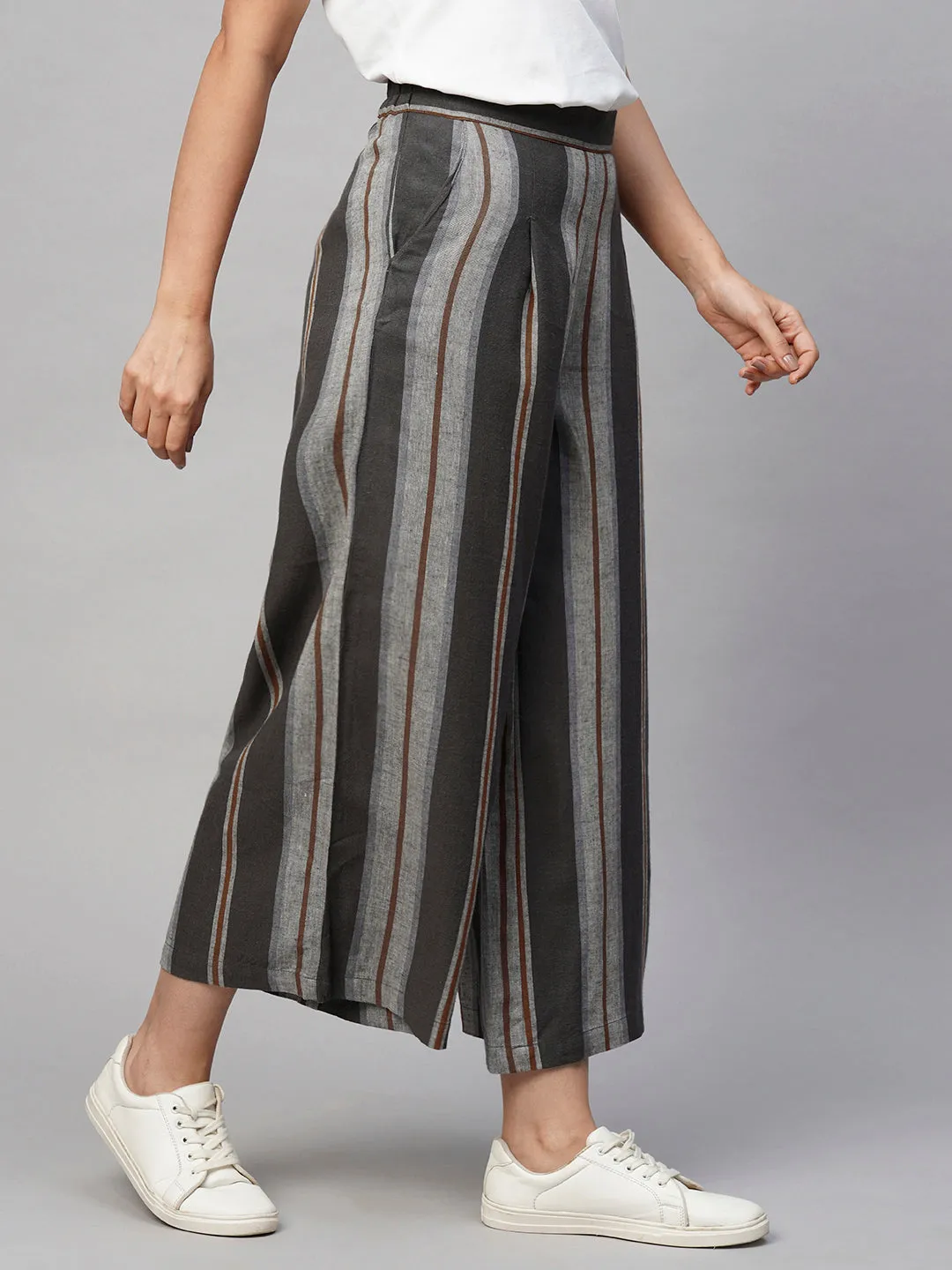 Women's Grey Viscose Linen Regular Fit Culotte