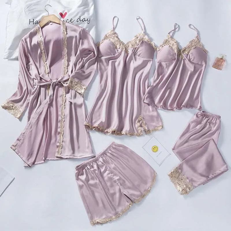 Women's Ice Silk Five Piece Pajamas Set