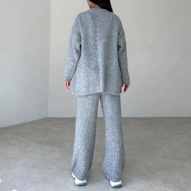 Women's Knit Pattern Sweater, Cardigan Vest and Pants Three Piece Outfit Set