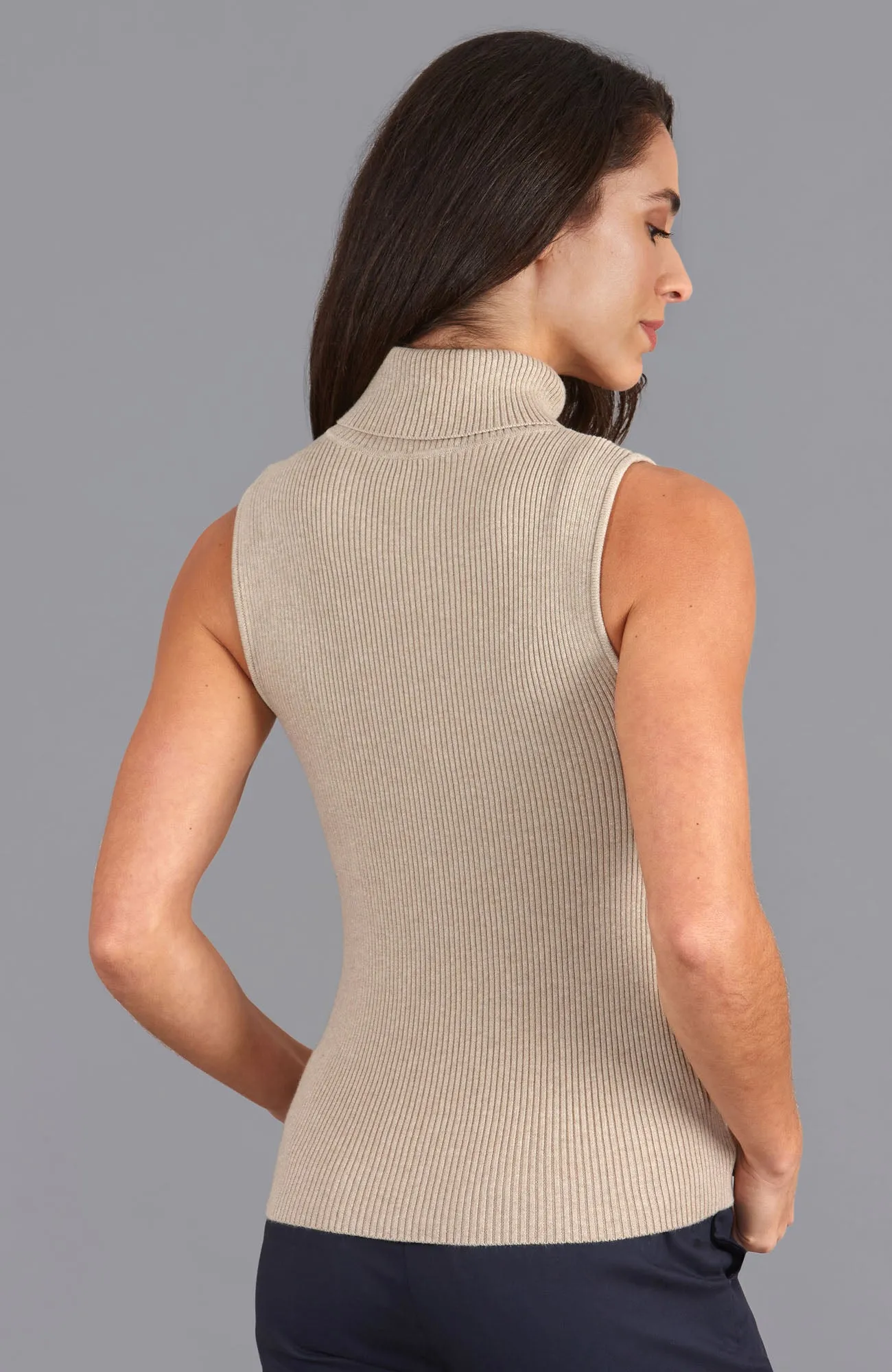 Womens Lightweight 100% Cotton Roll Neck Sleeveless Jumper