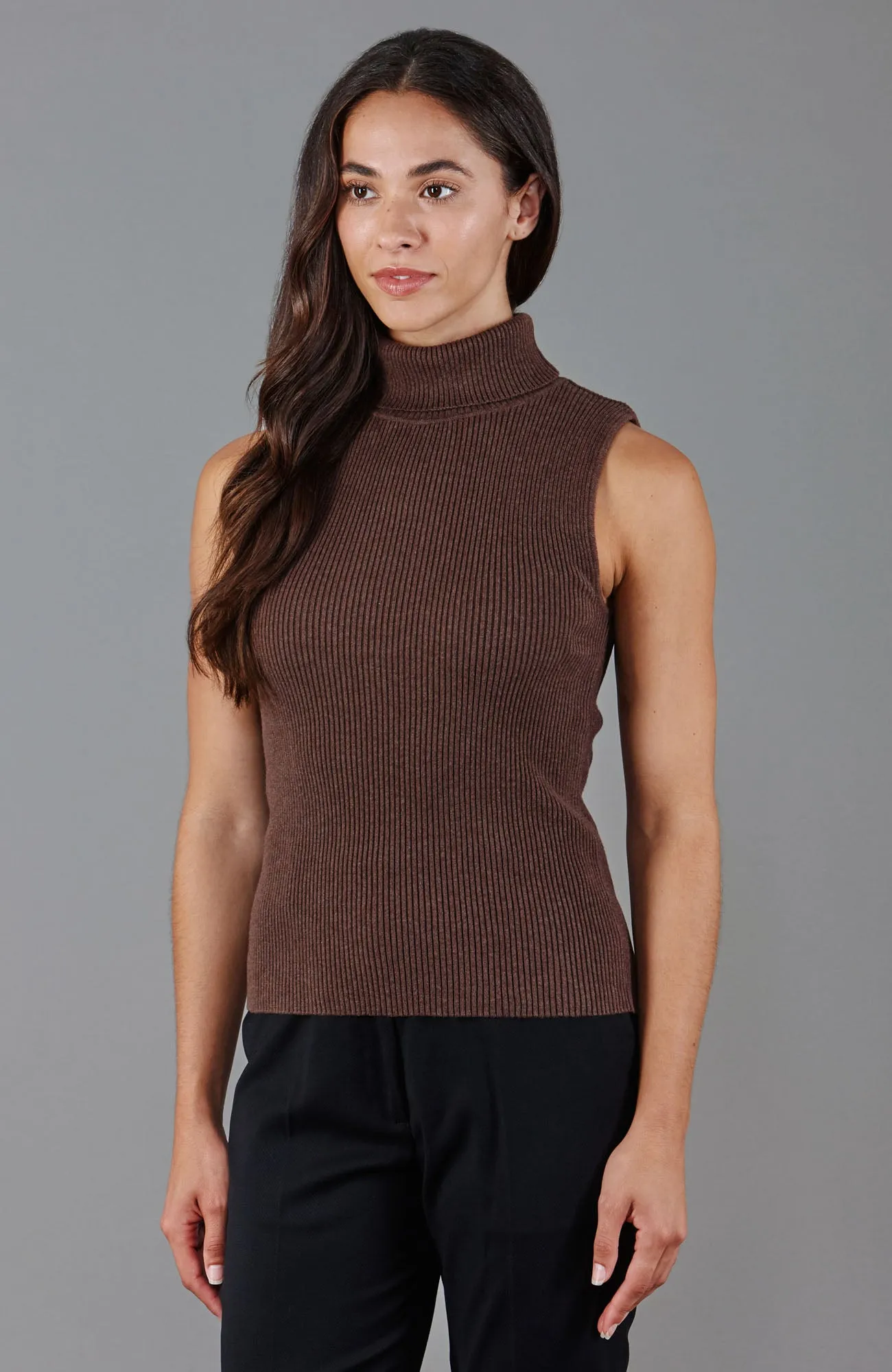 Womens Lightweight 100% Cotton Roll Neck Sleeveless Jumper