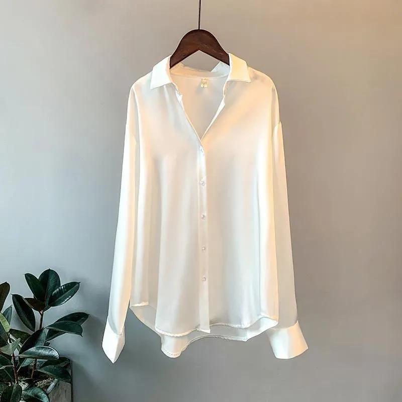 Women's Long-sleeved Satin Shirt