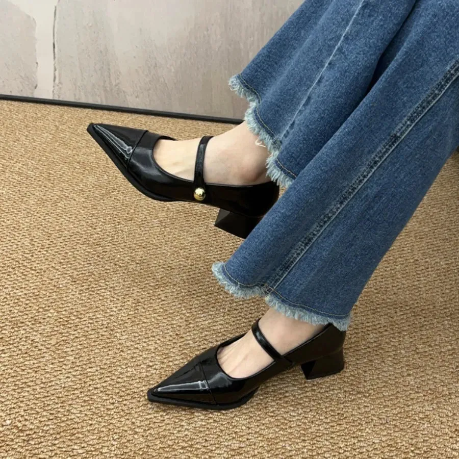 Women's Shoes New Design Chunky Heel Gentle Style Vintage Style Minimalist Style Triple Black Commuter shoes Free shipping