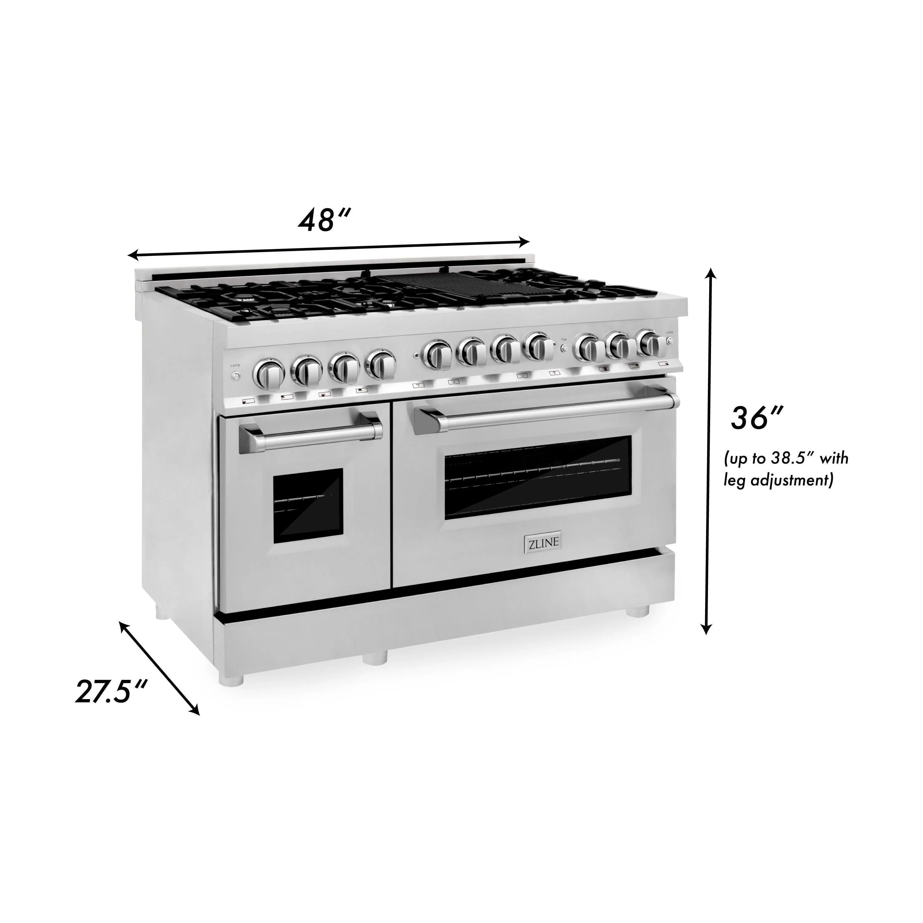 ZLINE 48 in. Gas Range, Range Hood and 3 Rack Dishwasher Appliance Package 3KP-RGRH48-DWV